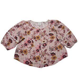 Knox Rose Top Womens XL Pink Floral Button Up Balloon Sleeve Boho Blouse